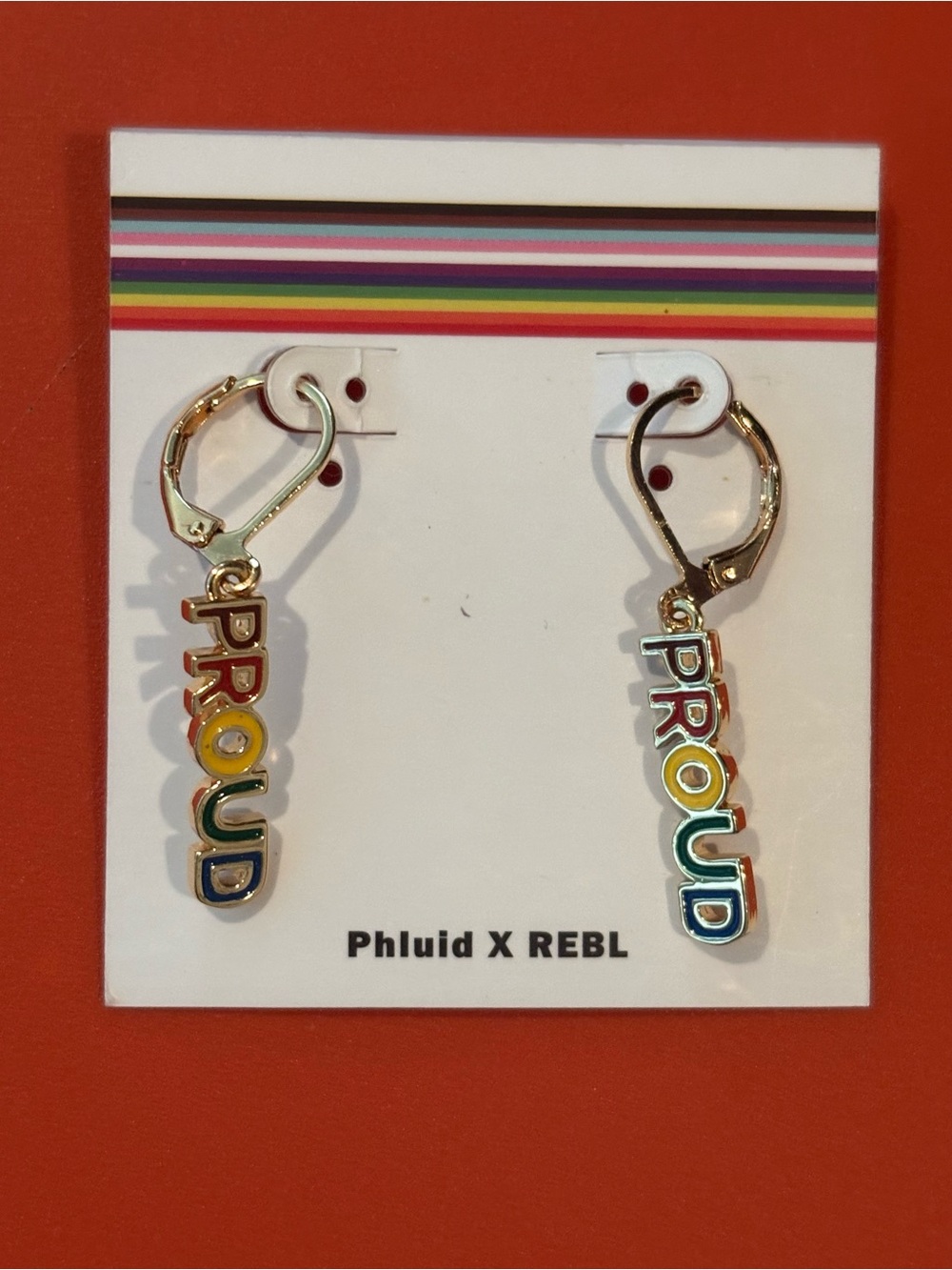 The Phluid Project Rainbow 'PROUD' Dangle Earrings - Gold Tone